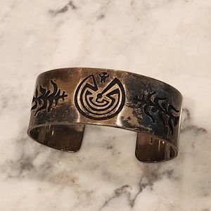 Vintage Koinva Hopi Man in Maze Sterling silver cuff bracelet 1" jewelry RARE
